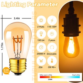 Grensk E26 LED Vintage Edison 25 Watt Light Bulbs,Amber Dimmable 3W Antique Spiral Bulbs,2200K Ultra Warm Light is Decorative for Household or Commercial,110V,2PCS