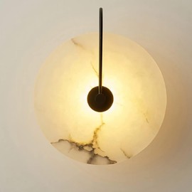 WFZRXFC Nordic Style Stone Wall Lamp Natural Marble Wall Sconce Metal Base Indoor Wall Lights Round Alabaster Wall Sconces for Living Room Dinning Room Corridor Study Home Lighting Decoration