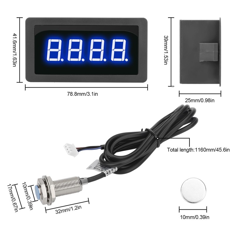 EEEkit 4 Digital Blue LED Tachometer, RPM Speed Meter Digital