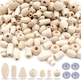 GZqiancang 200 g Wooden Beads, Natural Wooden Beads for Threading with 4 Pieces 1 mm Jewellery Thread for Bracelets, Necklaces, Chokers, DIY Crafts