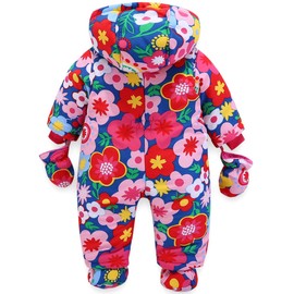 JiAmy Baby Winter Jumpsuit with Hood Girls’ Snowsuits with Gloves and Booties Warm Clothing Set 12-18 Months