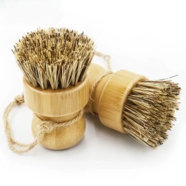 BambooFlute Organic Bamboo Dish Brush Set of 2 with Coconut Bristles and Cleaning Cloth – Eco-Friendly, Ergonomic Kitchen Cleaning Brushes