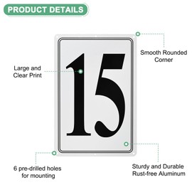 M METERXITY Aluminum Number Sign 15, 11.8 Inch House Numbers and Metal Letters, Parking Spot Letter Signs, Metal Letter Wall Decor for Garden/Door/Mailbox [Black Text On White]