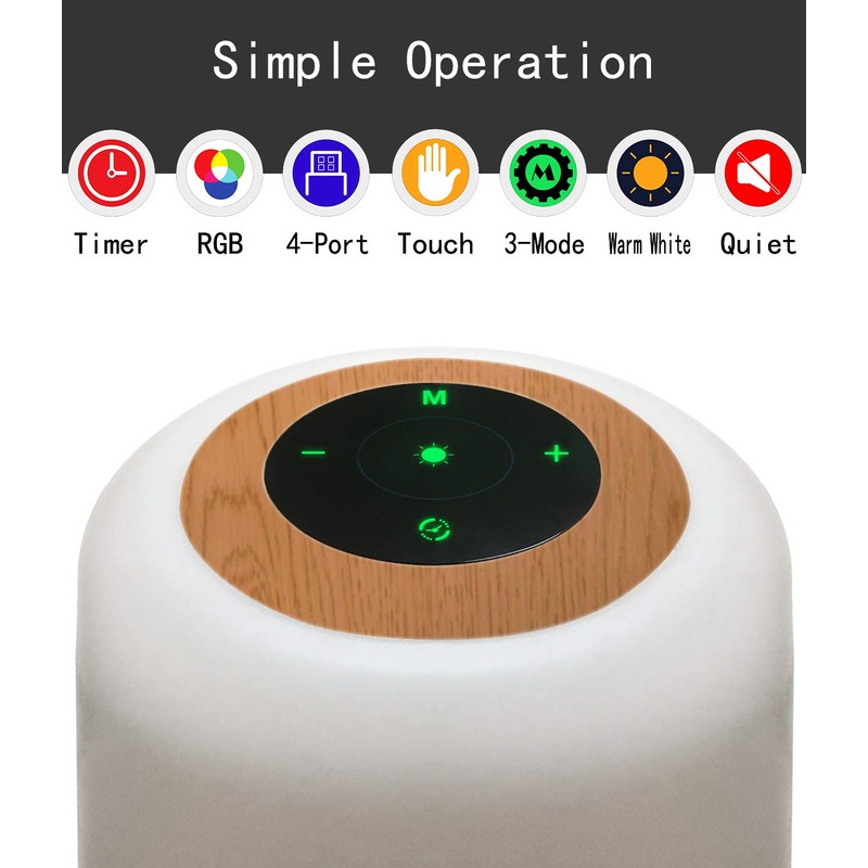 salipt LED Bedside Lamp, 4 USB Ports, Table Lamp Touch