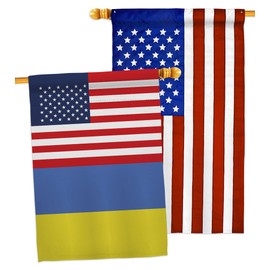 Americana Home & Garden Ukraine US Friendship House Flag Pack Regional American Alliance World Country Particular Area Applique Decoration Banner Small Garden Yard Gift Double-Sided, Made in USA