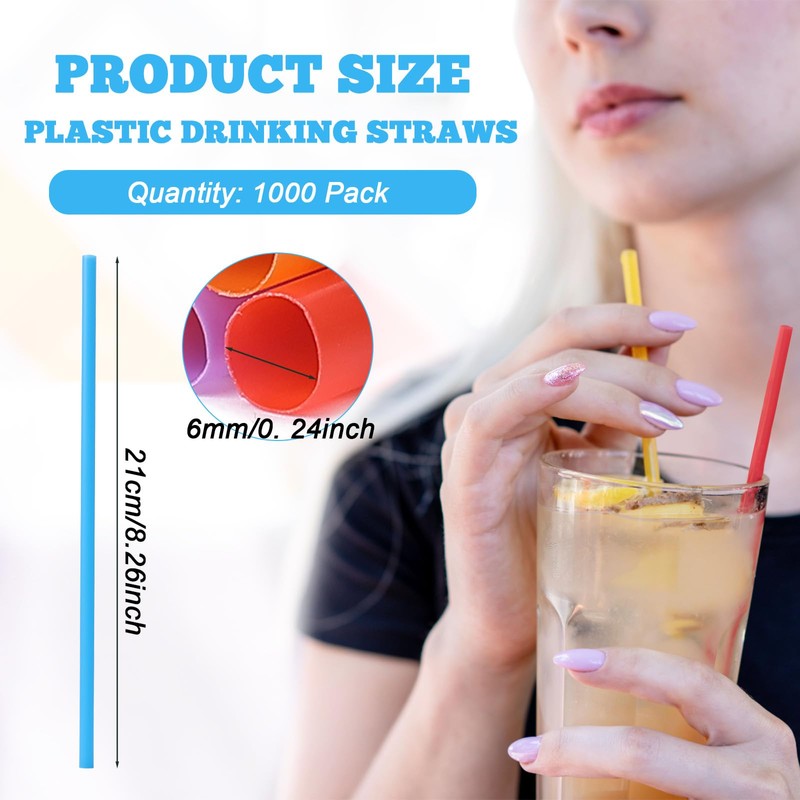 1000pcs Colorful Disposable Drinking Plastic Straws Bulk