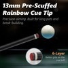 Glass Fiber Pool Cue Stick, 13mm 6-Layer Rainbow Tip Professional