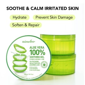 MIRACLAIR Aloe Vera Gel for Face, Skin, Hair & Sunburn Relief, Made with 100% Pure Aloe Gel for All Skin Types. Made in Korea. 300ml (10.1fl.oz) (1)