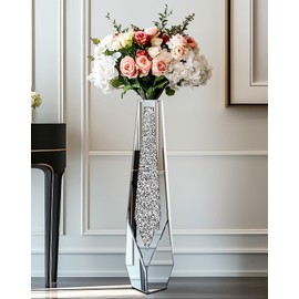 Artloge Mirror Floor Vase Crushed Diamond Silver Bling Centerpiece 33.6 inch Tall