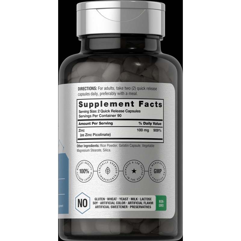 Horbäach Zinc Picolinate 100mg | 180 Capsules | High Potency,