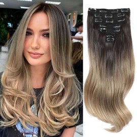 Alitozz Clip in Hair Extensions 6PCS 20 Inch - Black to Ombre Blonde Synthetic Hair with Seamless Removable Clips for Women, Natural Look for Daily & Party Use