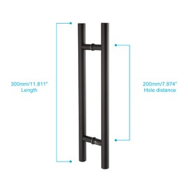TOGU TG-6012 300mm/12 inches Solid Standoffs Heavy-Duty Stainless Steel 304 Back to Back Push Pull Door Handle for Solid Wood, Timber, Glass,and Metal Doors, Matte Black Finish