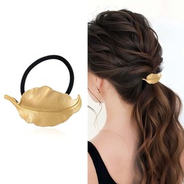 Inilbran Boho Leaf Elastics Hair Tie Vintage Ponytail Holders Hair Band Gold Matte Leaf Rubber Band Elegant Decorative Hair Accessories for Women Headdress