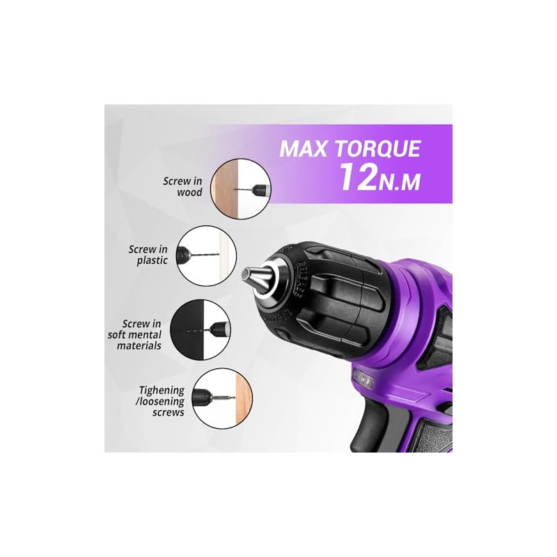 DEKOPRO Tool Set: Tool Kit with 8V Cordless Drill, Hand