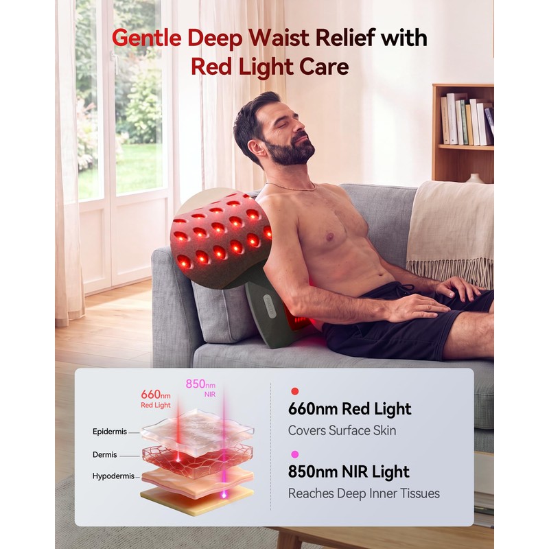 4-in-1 Lumbar Massager with Red Light 660/850nm Cordless 5000mAh