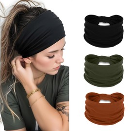 HJZHII Pack of 3 Wide Women's Headbands, Hair Band, Women's Boho Knot, Elastic Hair Bandana, Elastic Sweatband, Hair Accessories, Headband for Sports, Yoga, Jogging, Running, Cycling