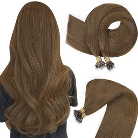Easyouth Nanoring Extensions Real Hair Colour Medium Brown 14 Inches 50 pieces 50 g Unprocessed Remy Hair Extensions