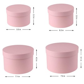 Oairse Round Gift Boxes with Lids Florist Hat Boxes for Arrangements Pink Flower Box Set of 4 Nesting Gift Box with Lids for Flowers Arrangements Empty Bridesmaid Wedding Birthday Party Favor