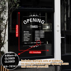 Business Hours Signs for Glass Door Custom Store Hours Window Decals White
