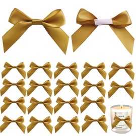 50 Pack Self Adhesive Satin Bows for Gift Wrapping, 2.6x2.2 Inches Satin Ribbon Bows, Premade Ribbon Bows with Double-Sided Tape for Treat Bags Craft Home Wedding Party Decoration(Gold)