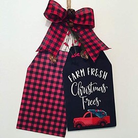 Farm Fresh Christmas Trees Red Truck Wooden Winter Door Tags Signs