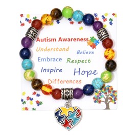 Pdouself Puzzle Piece Autism Autistic Bracelet 7 Chakra Beads Elastic Jewelry Bracelet (puzzle piece)