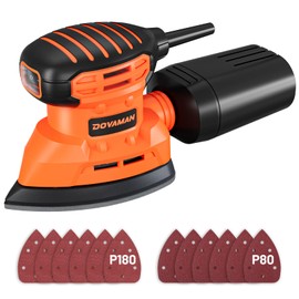 DOVAMAN DLS03A Detail Sander, 130W Palm Sander Tool, Dust Collection System, 12PCS Sandpaper, 12000RPM Compact Hand Sander for Wood Steel Surfaces