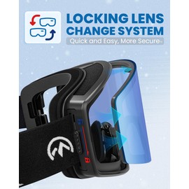 OutdoorMaster Pulse Ski Goggles, Frameless OTG Cylindrical Snow Goggles with Lock & Fit Lens Change System for Men, Women & Youth, Revo Blue Vlt 16%