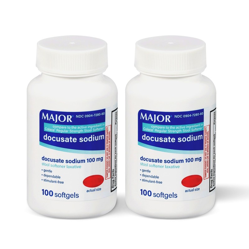 MAJOR Docusate Sodium 100mg Softgels, Stool Softener Laxative for Occasional