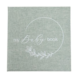Kate & Milo Linen Baby Memory Book, First 5 Years Baby Journal and Milestone Scrapbook, Newborn Keepsake Album for Boys and Girls, Sage Green