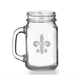 Fleur de Lis Glass Mason Jar Mug