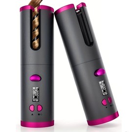 Automatic Hair Curler Wireless Automatic Hair Curler Ceramic Rotating Cordless USB Charging Timer LCD Digital Display(Pink)