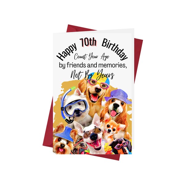 Party Dog 70th Birthday Card for Him or Her - 70 Years Old Anniversary Card - Happy 70th Birthday Card for Friends, Family, Coworkers, Lovers - Karto