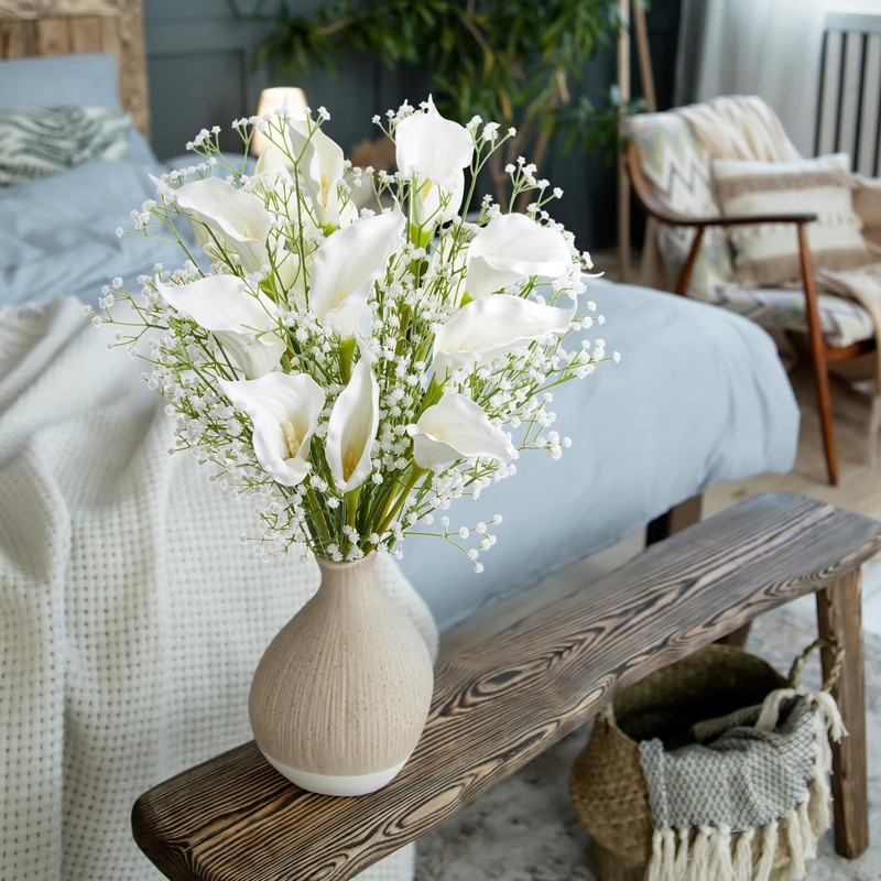 20 Pcs White Calla Lily and Baby's Breath Artificial Flower