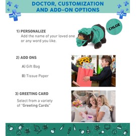 DolliBu Standing Wild Black Bear Doctor Plush Toy - Super Soft Bear Doctor Stuffed Animal Dress Up with Cute Scrub Uniform and Cap Outfit - Gift with Personalization - 11 Inch