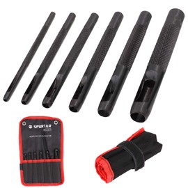 Spurtar 6 Piece Hole Punch Leather Set Punching Tool Set Steel Hole Punch Set Round Hole Punch Set for Leather Soft Material, Textile, Wood – Ideal for Professional & DIY Hobbyist (Black, 1/8 inch -