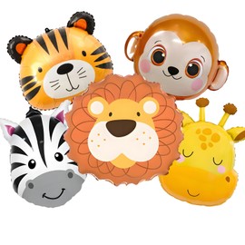 5pcs Jungle Animal Balloons Lion Tiger Giraffe Zebra Monkey Foil Balloons for Jungle theme Party Decoration Wildlife Birthday Party Decoration Boy Kids Party Baby Shower Party Decor Supplies