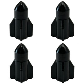 TCPENG® 4PCS Metal Tyre Valve Caps, Rocket-shaped Universal Stem Dust Covers for SUV, Cars, Bike, Motorcycles, Trucks, Heavy-Duty, Airtight Seal, Screw-On, Easy to Operation (4 Pack) (Black_4pcs)