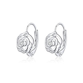 Fashion Rose Flower Sterling Silver CZ Filigree Small Hoop Earrings for Women Girls Minimalist Sleeper Cartilage Tiny Leverback Studs Huggie Hinged Hoops Birthday Cute Jewelry Gifts