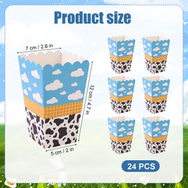 SAVITA 24pcs Cartoon Story Theme Popcorn Boxes, Cow Pattern Toy Inspired Snack Candy Goodie Treat Box Cookie Box Popcorn Containers Holders for Boys and Girls Birthday Party Favor