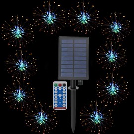 Dreamworth 10 Pcs Total 600 LED Firework Copper Wire Lights, Fairy Twinkle Lights Solar String Lights 8 Modes Waterproof Starburst Lights for Christmas, Birthday, Bedroom, Corridor Patio, Wedding