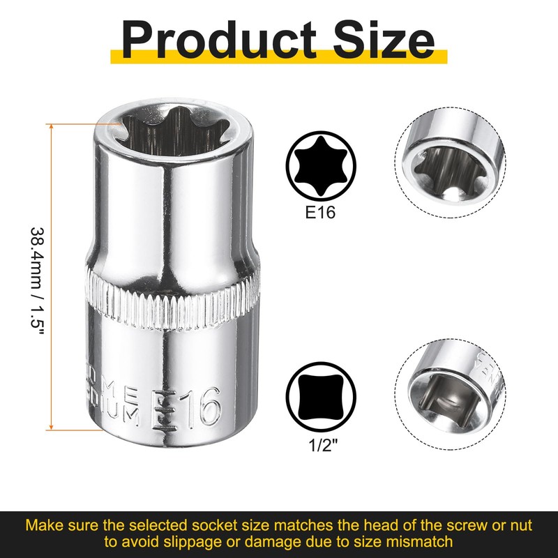 sourcing map E-Torx Socket 1/2" Drive E16 Star Female Socket