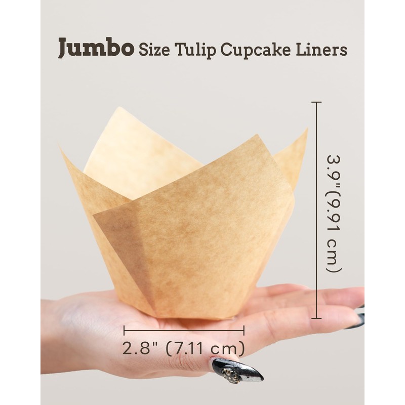 Bake Choice 100pcs Natural Jumbo Tulip Cupcake Liners for Baking,