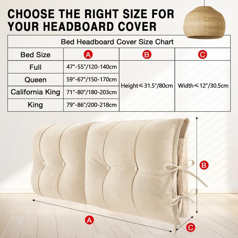 Tegeme Headboard Cover with Tie Straps Full-Cover Large Thicken Bed