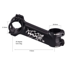 Wake MTB Stem 31.8 25 Degree 110 mm Bike Stem Mountain Bike Stem Short Handlebar Stem for Most Bicycle, Road Bike, MTB, BMX, Cycling (Light-weight, Black)