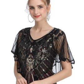 ZLTdream Shawls and Wraps for Evening Dresses 1920s Shawl Sequin Beaded Evening Cape Bolero Flapper Cover Up For Party Daily Black