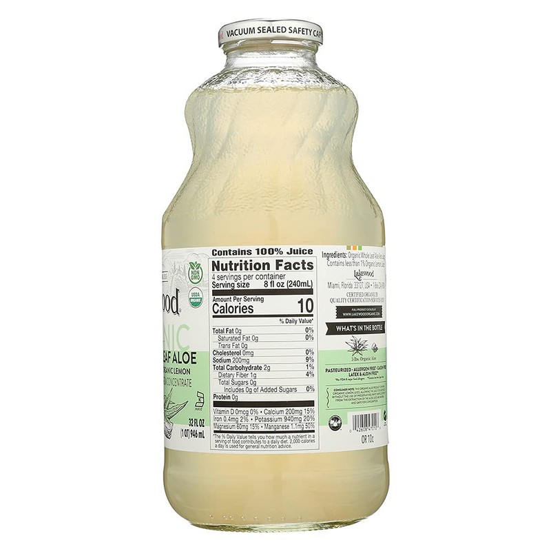 Lakewood Organic Pure Whole Leaf Aloe, 32 Ounce (Pack of