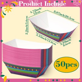 AsodSway Mexican Taco Nights Food Trays - 50 Hispanic Heritage Month Taco Boats Assembled Trays Nacho Snack Holder Disposable Paper Plates Birthday Carnival Party Harvest Picnic Food Containers(Large)