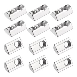 sourcing map 12Pcs M8 T Spring Nut Fastener Carbon Steel Nickel Plated Half Round Roll in Spring T Slot Nut for T-Slot Aluminum Profile 3D Printer, CNC Router 4040 Series