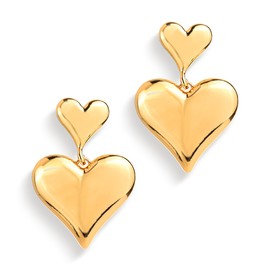 JeanBeau Big Chunky Gold Double Heart Dangle Drop Stud Earrings for Women, Valentine Trendy Statement Love Lightweight Hollow Dangling Earing Wedding Prom Jewelry Gift.